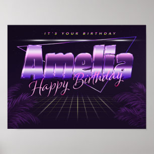 Amelia Nom Vorname lila retro Poster Geburtstag