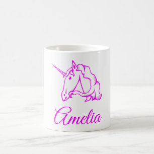 Amelia or Your Name Pink Unicorn Cute Magical Coffee Mug