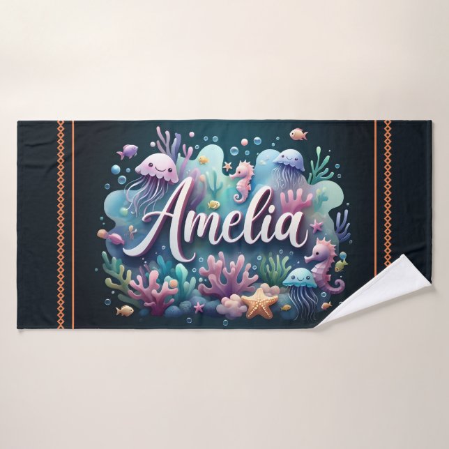 Amelia Personalisé Ocean Jellyfish Sous l'eau (Serviette de bain)