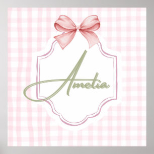 Amelia Personalized Pink Bow & Gingham Print 
