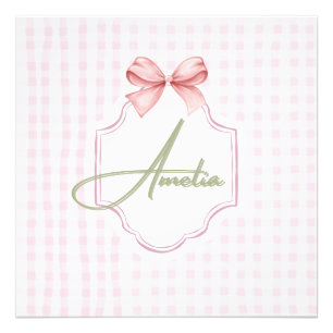 Amelia Personalized Pink Bow & Gingham Print
