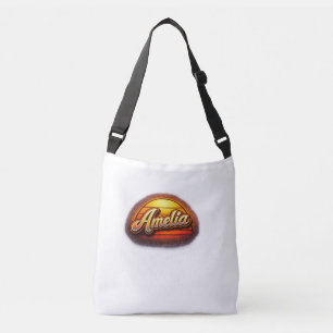 Amelia Retro Sunset Personalized Name Design  Crossbody Bag
