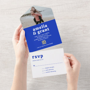 Amelia Royal Blue Modern Wedding All In One Invitation