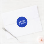 Amelia Royal Blue Modern Wedding Classic Round Sticker<br><div class="desc">Modern style wedding stickers featuring a simple and minimal layout with your names in a groovy retro font. The bright colour scheme is a vibrant royal blue and white. The fonts / colours may be changed in the design editing tool. These wedding stickers are great as envelope seals or for...</div>