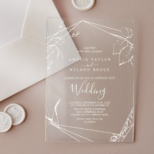 AMELIA White Rustic Boho Elegant Floral Wedding Acrylic Invitations