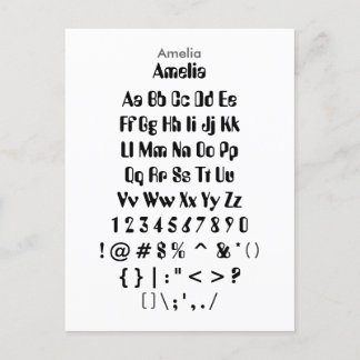 Amelia - Zazzle Font Sampler Sheet Postcard