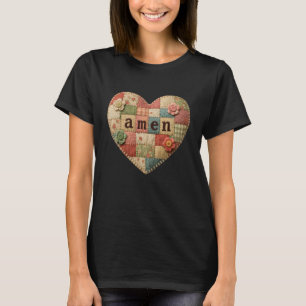 Amen Christian Faith Religious Patchwork Catholic  T-Shirt