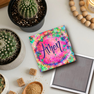 Amen Pink Floral Hearts Pretty Whimsical Trendy Magnet