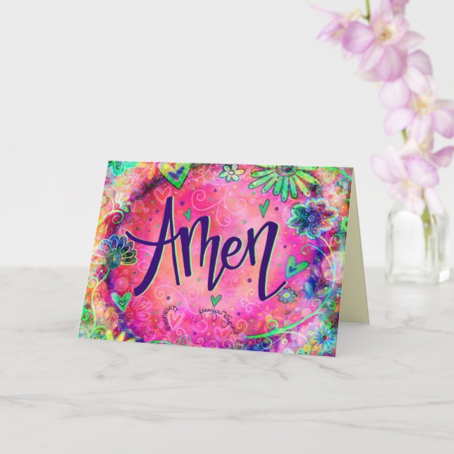 Amen Pretty Pink Whimsical Floral Trendy Card (Orchid)