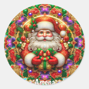 AMENA ~ SHINY SANTA Christmas ~ Classic Round Sticker