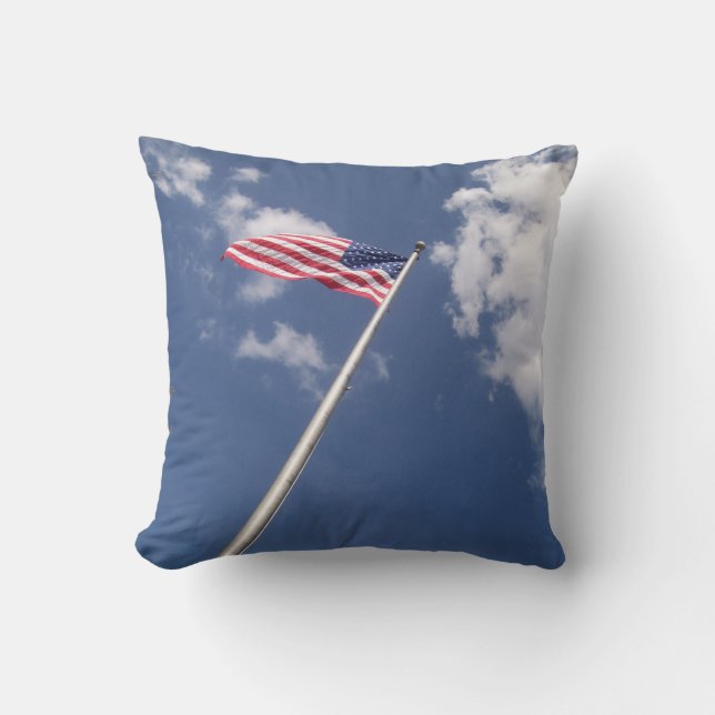Amercan flag blue sky clouds throw pillow (Front)