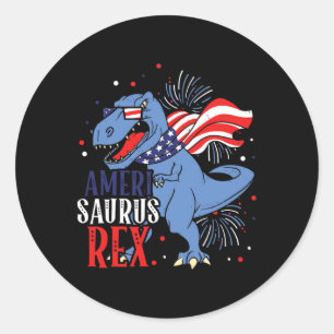 Ameri Saurus Rex 4th Of July Dinosaur Independence Classic Round Sticker