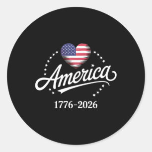 America 1776-2026 Heart Flag Stars Pride 250 Anniv Classic Round Sticker