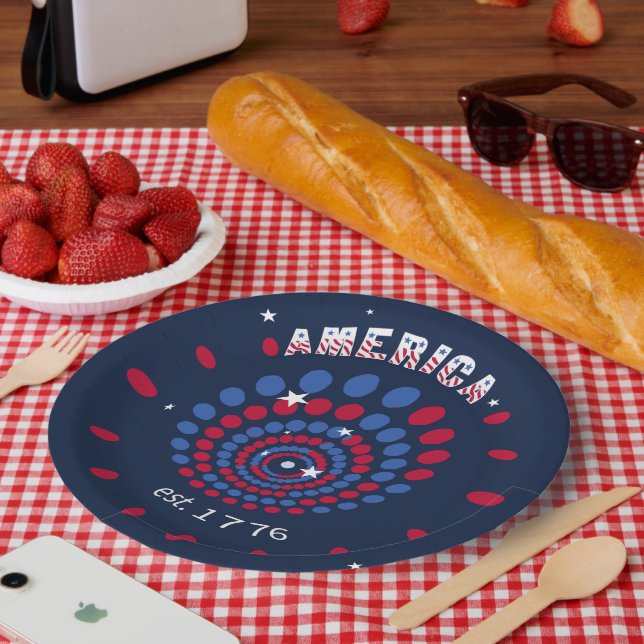 America 1776 Firework Spiral Paper Plate (Picnic)