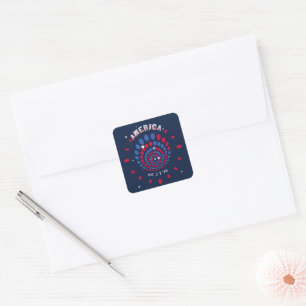 America 1776 Firework Spiral Square Sticker