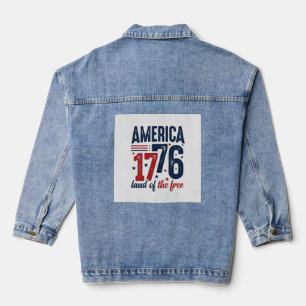 America 1776 Land of the Free Vintage Patriotic Sh Denim Jacket