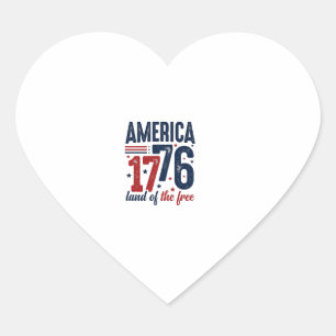 America 1776 Land of the Free Vintage Patriotic Sh Heart Sticker