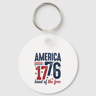 America 1776 Land of the Free Vintage Patriotic Sh Keychain