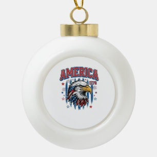 America 1776 Vintage Eagle Patriotic Shirt Design_ Ceramic Ball Christmas Ornament