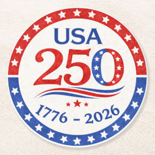 America 250 1776 2026 Patriotic USA Round Paper Coaster