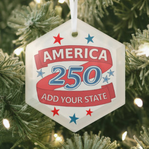 America 250 Add State 250th Anniversary Keepsake Glass Ornament