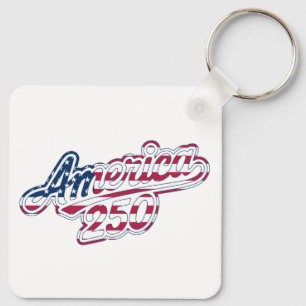 America 250 Flag Script Semiquincentennial Design Keychain
