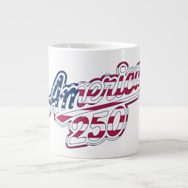 America 250 Flag Script Semiquincentennial Design Large Coffee Mug (Front)