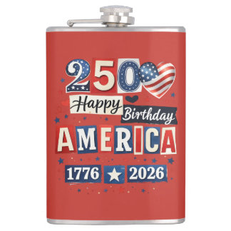 America 250 Happy Birthday | 4th July 2026 Hip Flask