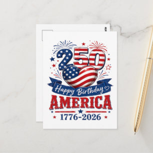 America 250 Happy Birthday Patriotic Celebration Postcard