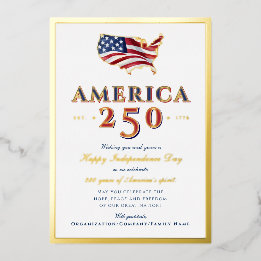 America 250 Map Semiquincentennial Patriotic Blue Foil Holiday Card