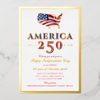 America 250 Map Semiquincentennial Patriotic Red Foil Holiday Card