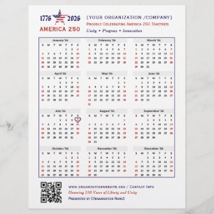 America 250 Patriotic 2026 Calendar Keepsake Flyer