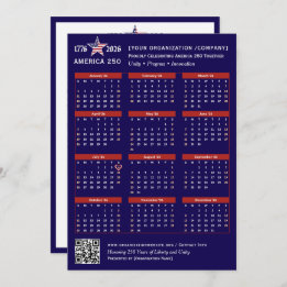 America 250 Patriotic Blue 2026 Calendar Card