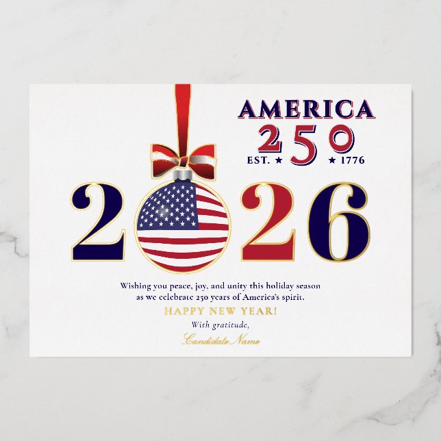 America 250 Patriotic Christmas 2025 Sponsor Donor Foil Holiday Card (Front)