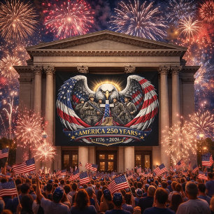 America 250 Patriotic Eagle and Military Tribute  Banner