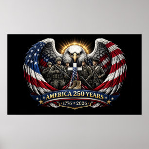 America 250 Patriotic Eagle and Military Tribute  Poster
