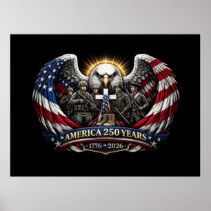 America 250 Patriotic Eagle and Military Tribute Poster
