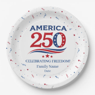 AMERICA 250 - Personalized Reunion Red White Blue Paper Plate