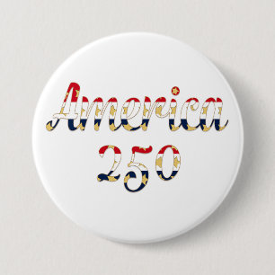 America 250 Red, White Blue Faux Gold 3 Inch Round Button