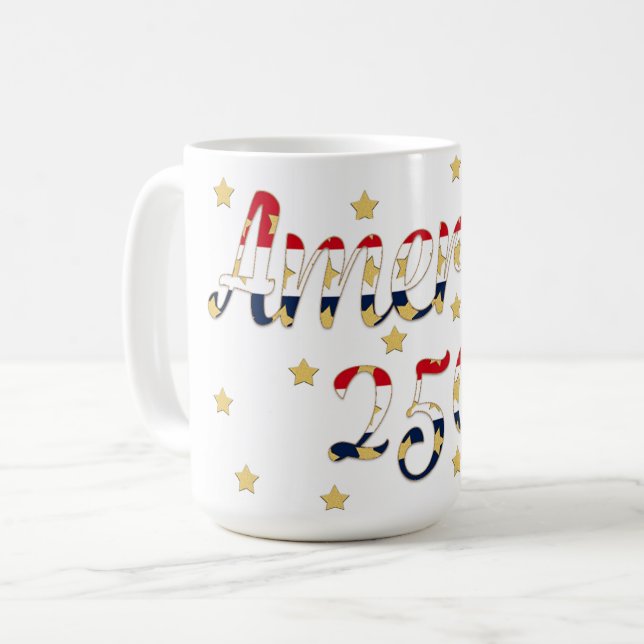 America 250 red white blue gold  coffee mug (Front Left)
