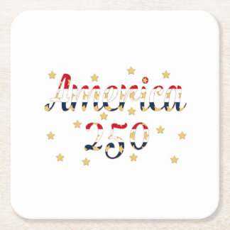 America 250 red white blue gold  square paper coaster