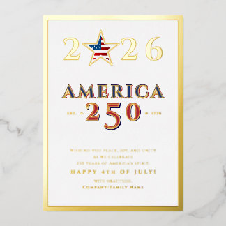 America 250 Semiquincentennial 2026 July 4th Star Foil Holiday Card
