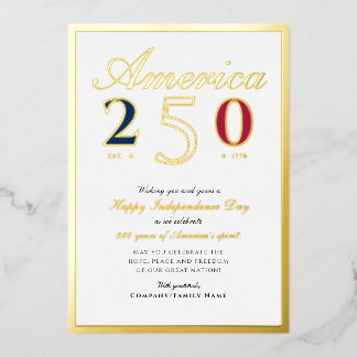 America 250 Semiquincentennial Patriotic Blue Foil Holiday Card