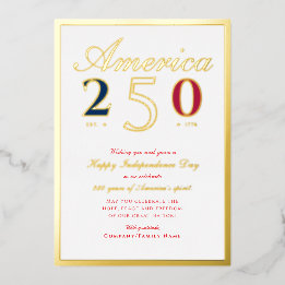 America 250 Semiquincentennial Patriotic Red Foil Holiday Card