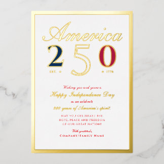 America 250 Semiquincentennial Patriotic Red Foil Holiday Card