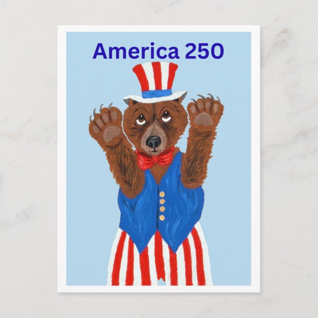  America 250 Uncle Sam Bear  Invitation Postcard (Front)
