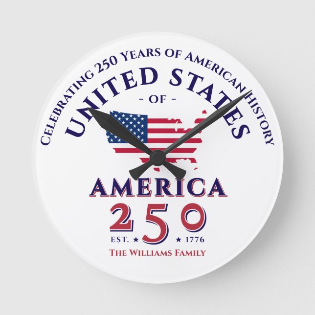 America 250 United States Patriotic Keepsake Gift Round Clock (Front)