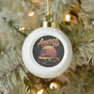 America 250 US Retro Sunset Ceramic Ball Christmas Ornament