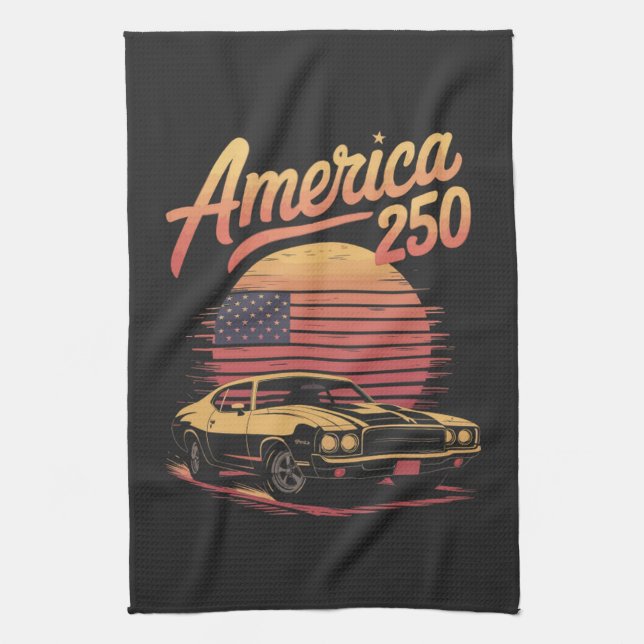 America 250 US Retro Sunset Kitchen Towel (Vertical)