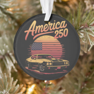 America 250 US Retro Sunset Ornament